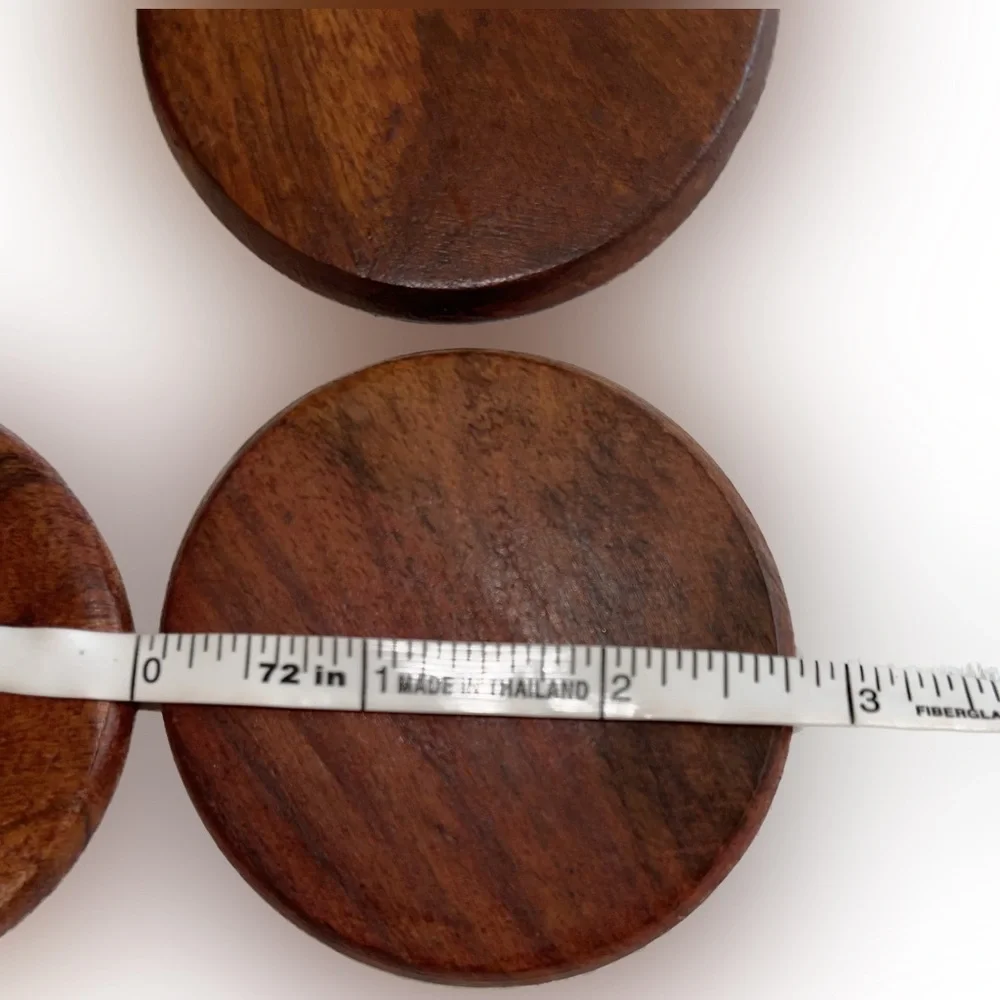 Antique Handmade Wooden Coaster Set Beautiful India Made Hand Carved Designs - Picture 7 of 12